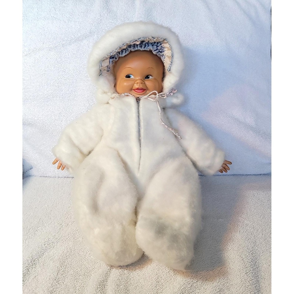 Vintage 1960s Three Face Rotating Head Baby Doll Cries Working Soundbox Bunting